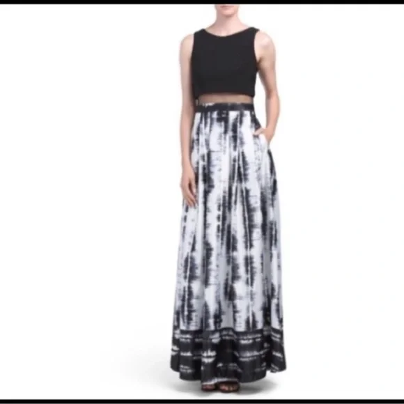 Betsy & Adam | Dresses | Betsy Adam Mesh Waist Illusion Tie Tye Black And White  Gown Maxi Dress A0 | Poshmark